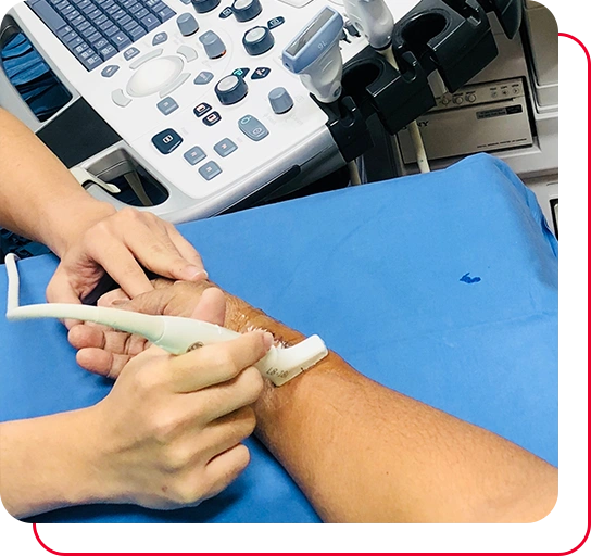 Ultrasound examination of the arteries in the arm.